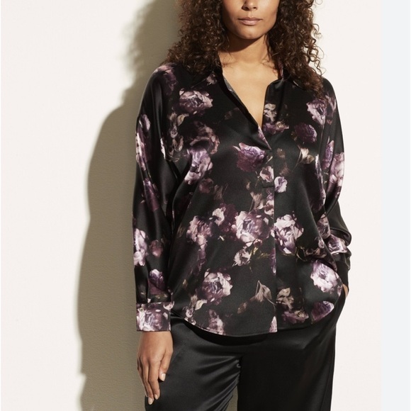VINCE Night Garden Silk Floral Pullover V-Neck Blouse Size XXXL NEW - Picture 1 of 10